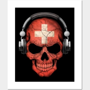 Dark Skull Deejay with Swiss Flag Posters and Art